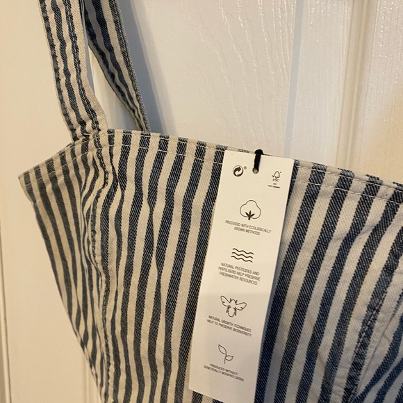 Zara Tank Top Crop Shirt Stripe Bra Top Blue Cream Denim Jean Fabric Small S NWT - Picture 5 of 10